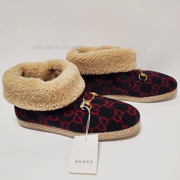 GUCCI SHOES MENS FRIA GG MARINO WOOL SHEARLING HORSEBIT BOOTS - Picture 8 of 13
